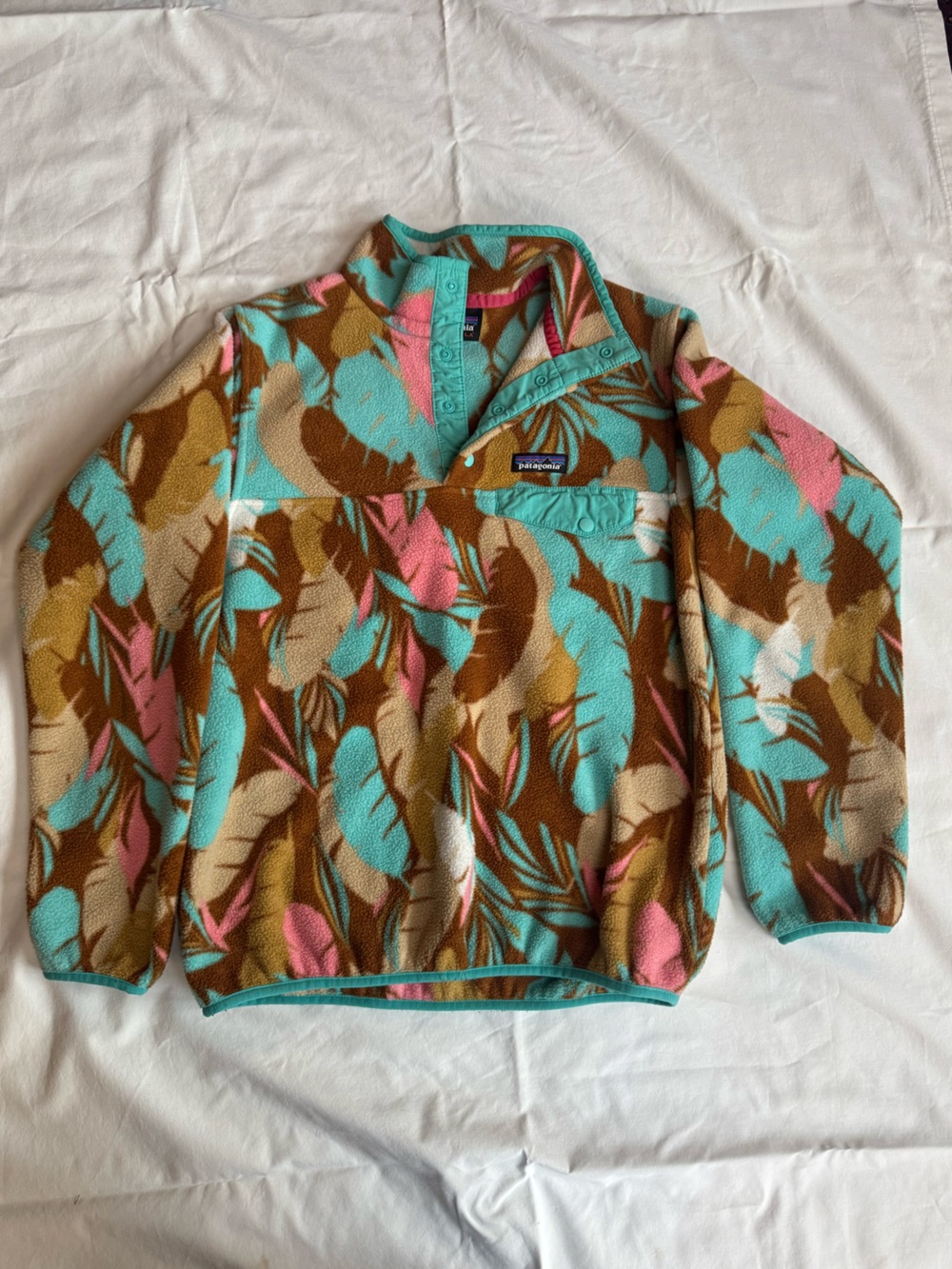 Patagonia Synchilla - Turquoise, Pink, Brown, Cream - Women’s Small